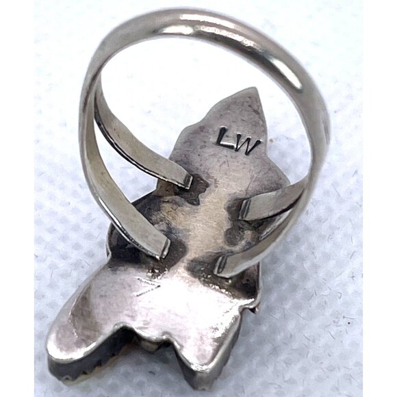 Native American Statement Signed LW Silver Mother Of Pearl Shell Ring Sz 5.5 VTG - Picture 3 of 16
